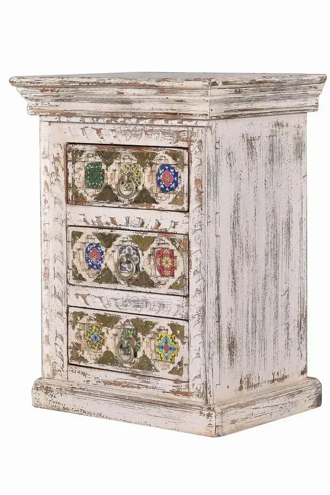 Night tables - Mango wood bedside table with ceramic and bronze details - GINER Y COLOMER