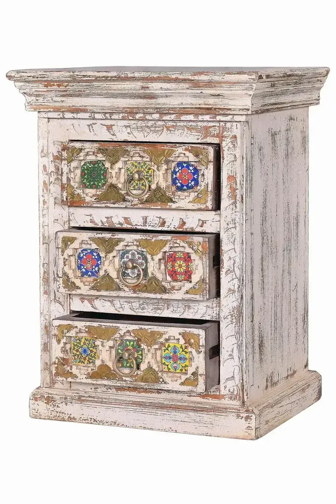 Night tables - Mango wood bedside table with ceramic and bronze details - GINER Y COLOMER