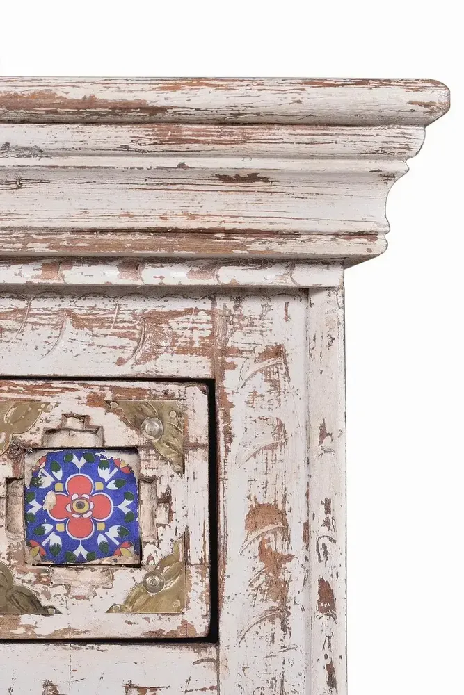Night tables - Mango wood bedside table with ceramic and bronze details - GINER Y COLOMER