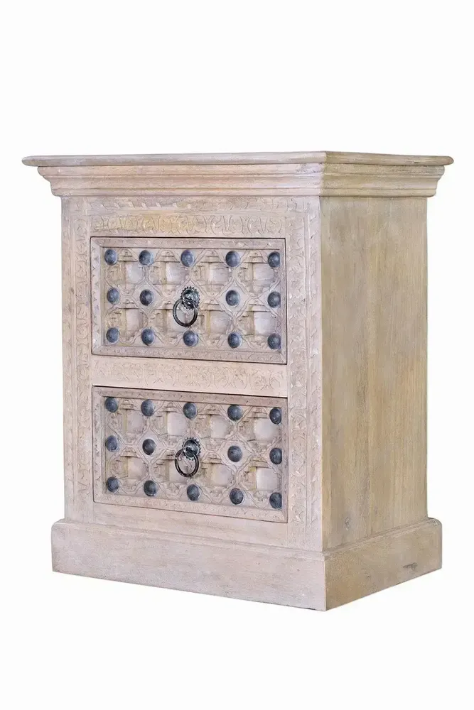 Night tables - Natural mango wood bedside table with bronze details - GINER Y COLOMER