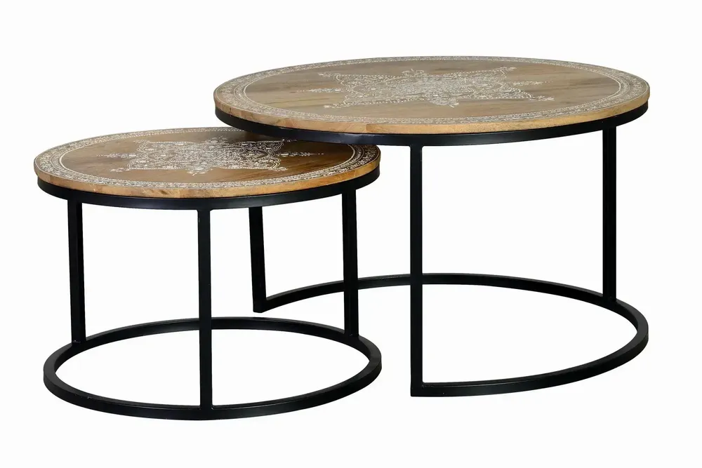 Coffee tables - Coffee table in mango wood and natural and black metal legs - GINER Y COLOMER