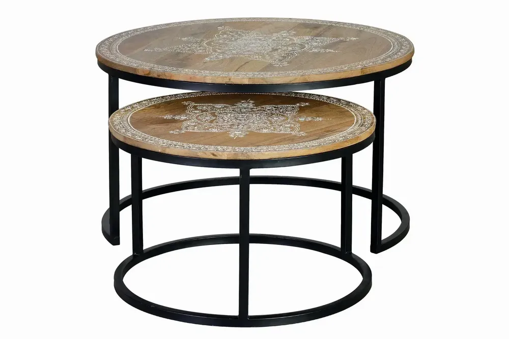 Coffee tables - Coffee table in mango wood and natural and black metal legs - GINER Y COLOMER