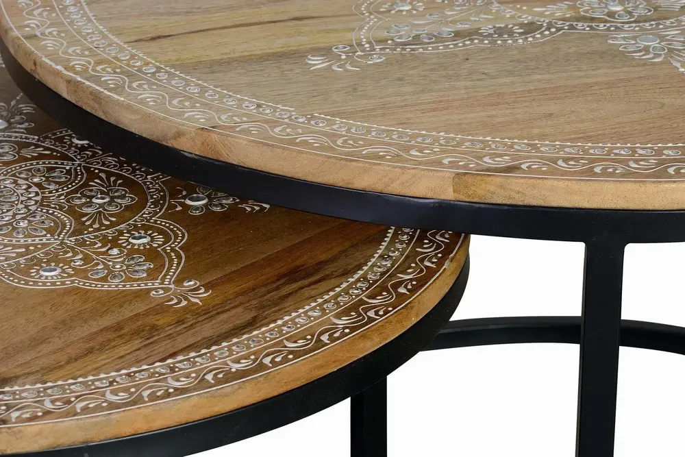 Coffee tables - Coffee table in mango wood and natural and black metal legs - GINER Y COLOMER