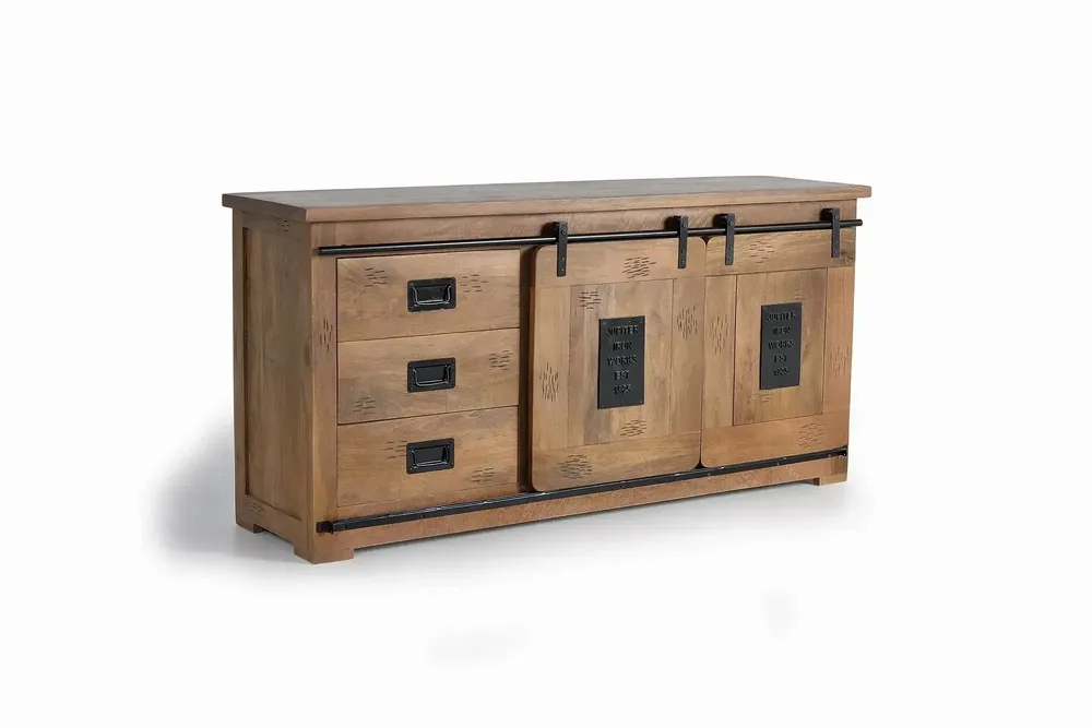 Sideboards - Industrial style sideboard in solid mango wood and metal - GINER Y COLOMER