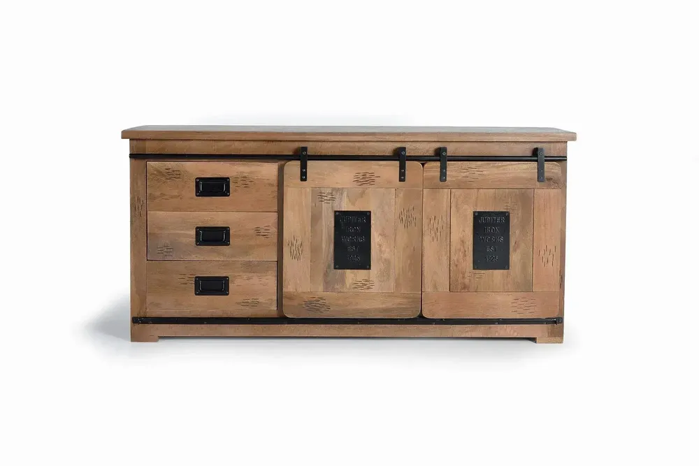 Sideboards - Industrial style sideboard in solid mango wood and metal - GINER Y COLOMER