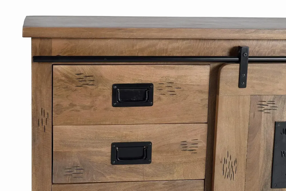 Sideboards - Industrial style sideboard in solid mango wood and metal - GINER Y COLOMER