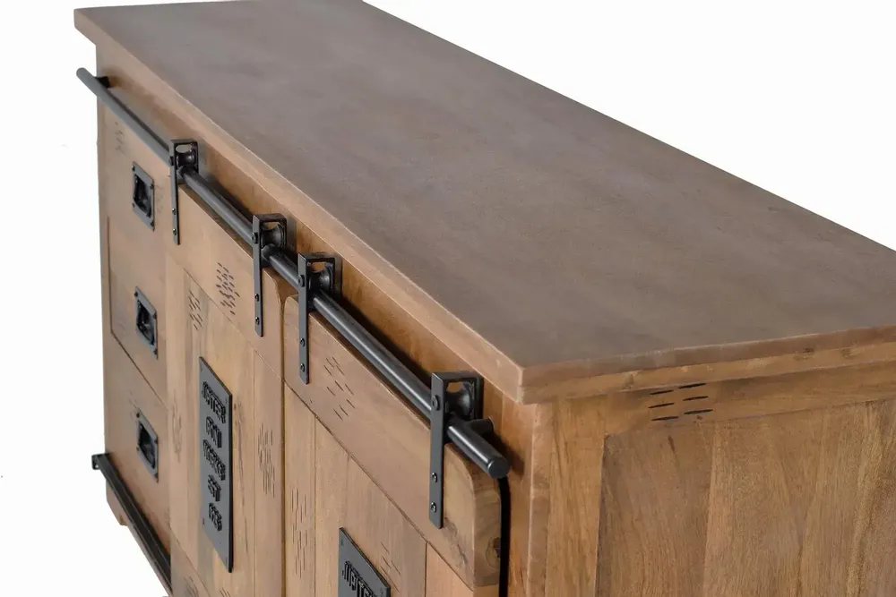 Sideboards - Industrial style sideboard in solid mango wood and metal - GINER Y COLOMER