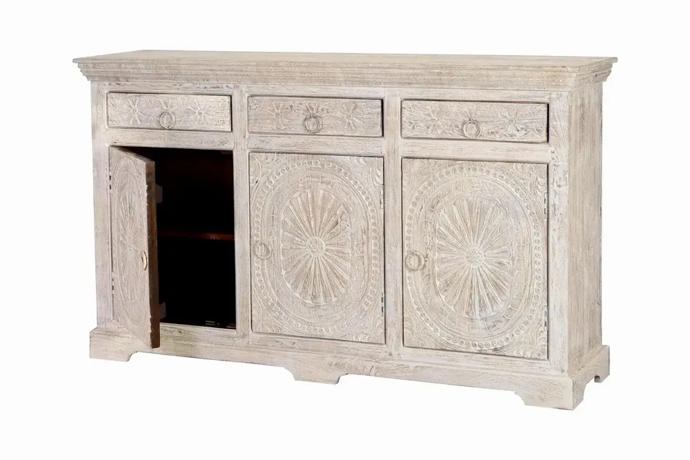 Sideboards - Sideboard in aged white mango wood - GINER Y COLOMER