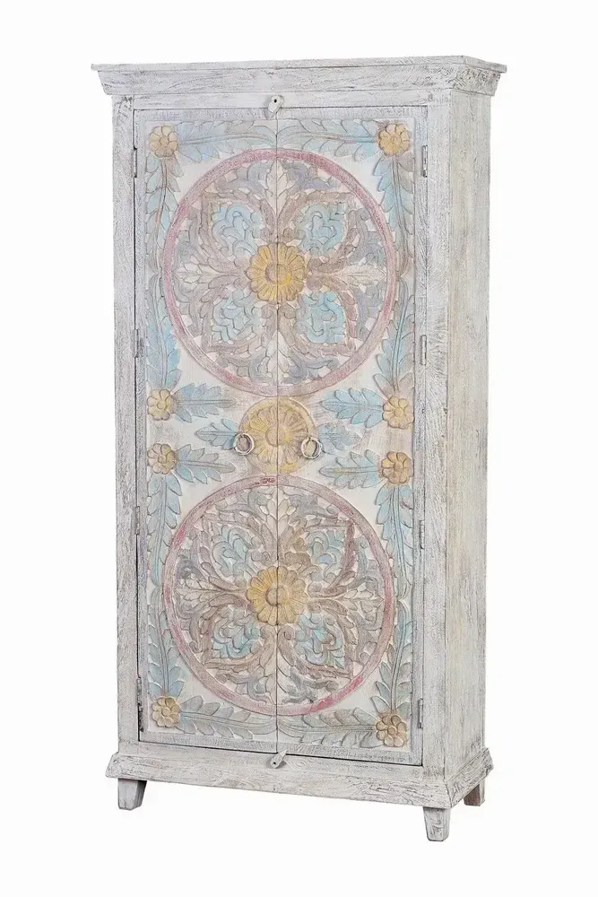 Wardrobe - Mango wood cabinet aged details pastel tones - GINER Y COLOMER