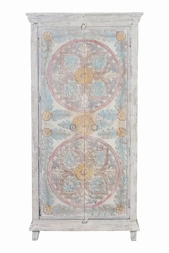 Wardrobe - Mango wood cabinet aged details pastel tones - GINER Y COLOMER
