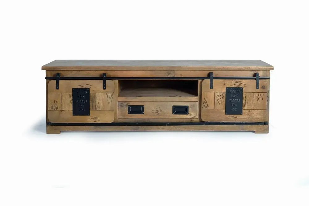 TV stands - Industrial style mango wood TV cabinet with two doors - GINER Y COLOMER