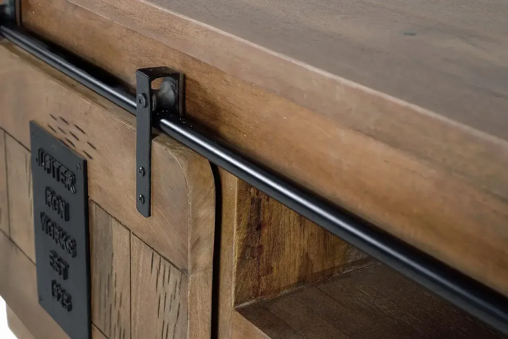TV stands - Industrial style mango wood TV cabinet with two doors - GINER Y COLOMER