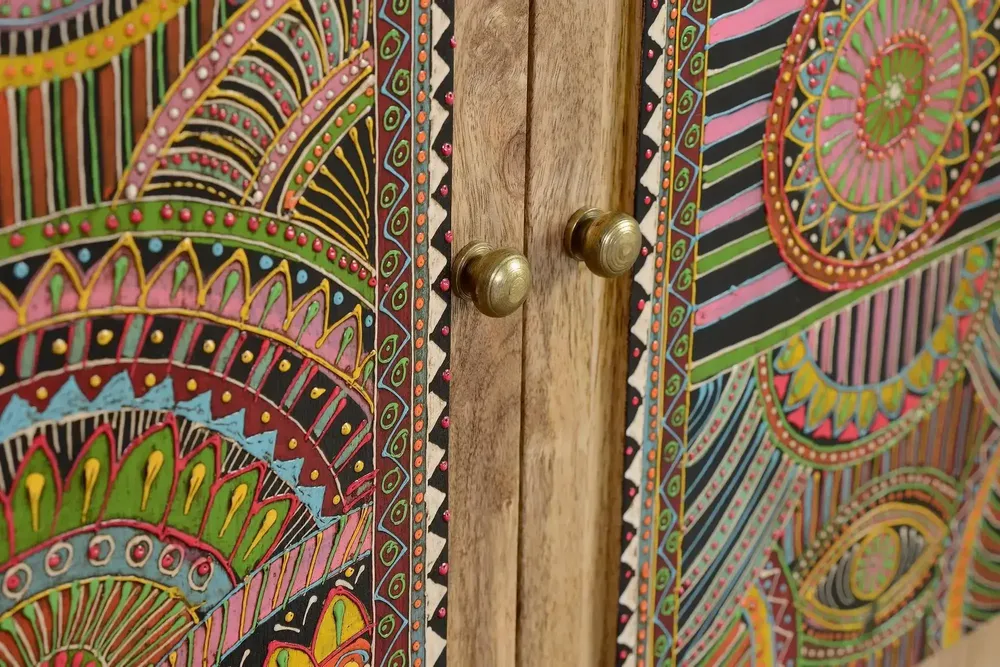 Chests of drawers - Hand-decorated natural mango wood chest of drawers - GINER Y COLOMER