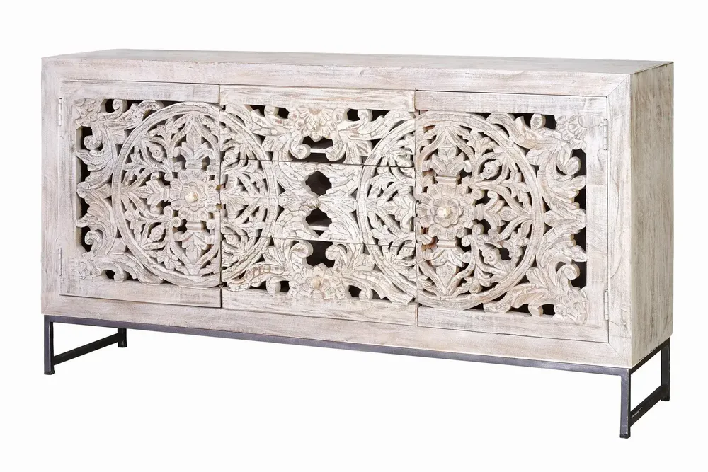 Sideboards - Buffet in mango wood and aged white metal - GINER Y COLOMER