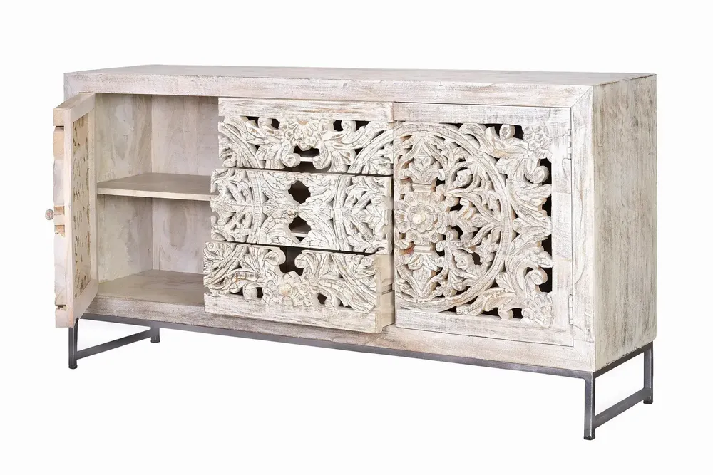 Sideboards - Buffet in mango wood and aged white metal - GINER Y COLOMER