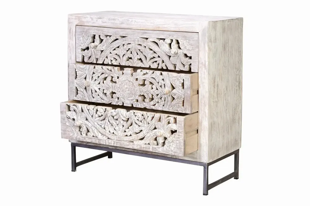 Sideboards - Mango wood sideboard and white and gray metal base - GINER Y COLOMER