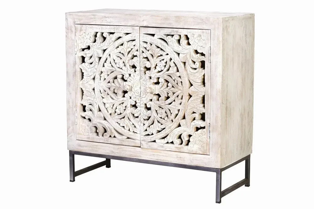 Sideboards - Mango wood sideboard, white and aged gray metal legs - GINER Y COLOMER