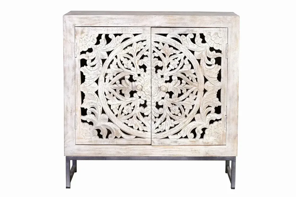 Sideboards - Mango wood sideboard, white and aged gray metal legs - GINER Y COLOMER