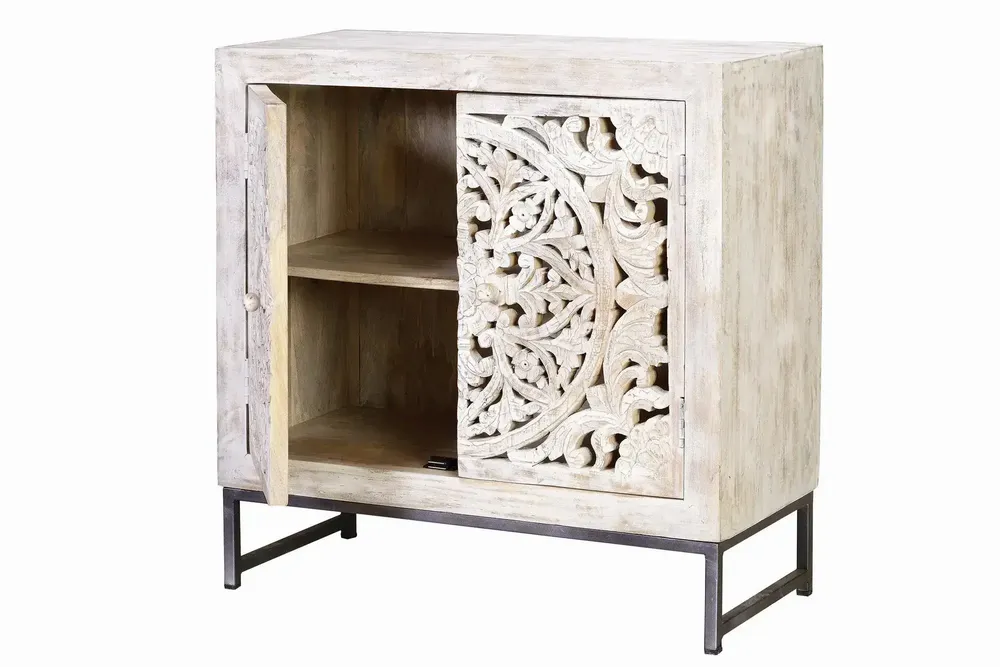 Sideboards - Mango wood sideboard, white and aged gray metal legs - GINER Y COLOMER