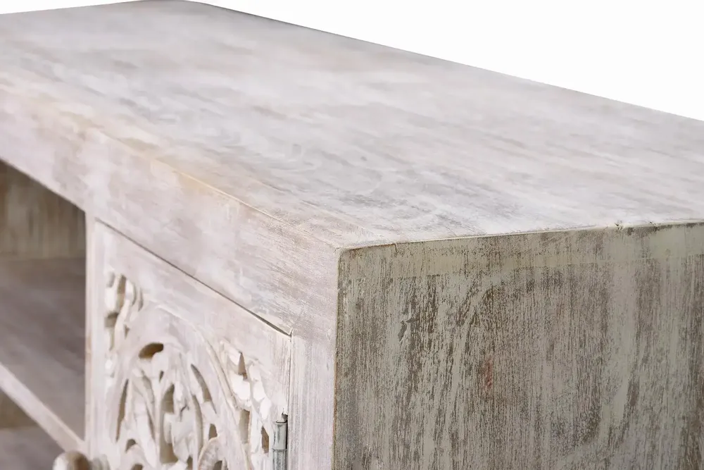 TV stands - Mango wood TV cabinet and aged white metal legs - GINER Y COLOMER
