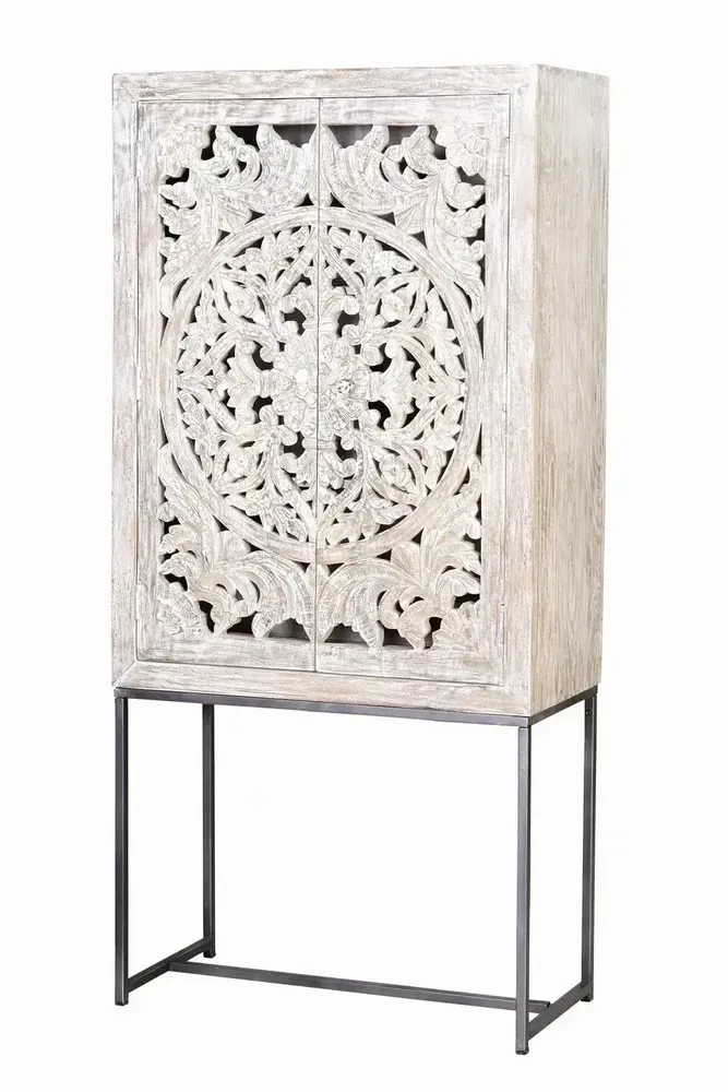 Sideboards - Mango wood display case, white and aged gray metal legs - GINER Y COLOMER