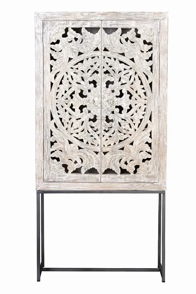 Sideboards - Mango wood display case, white and aged gray metal legs - GINER Y COLOMER