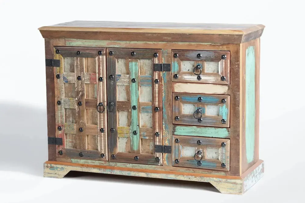 Buffets - Buffet en bois recyclé et détails métalliques multicolores - GINER Y COLOMER