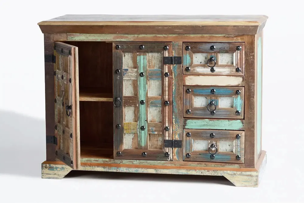 Buffets - Buffet en bois recyclé et détails métalliques multicolores - GINER Y COLOMER