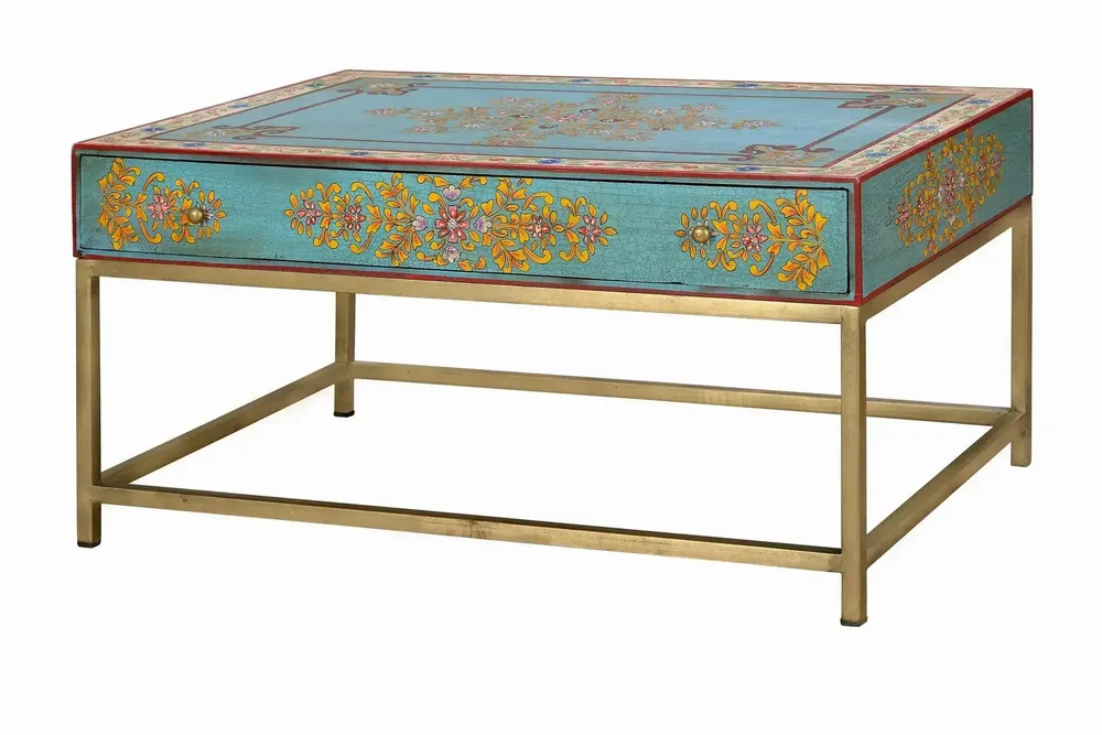 Tables basses - Table basse en manguier et pieds en métal doré et multicolore - GINER Y COLOMER