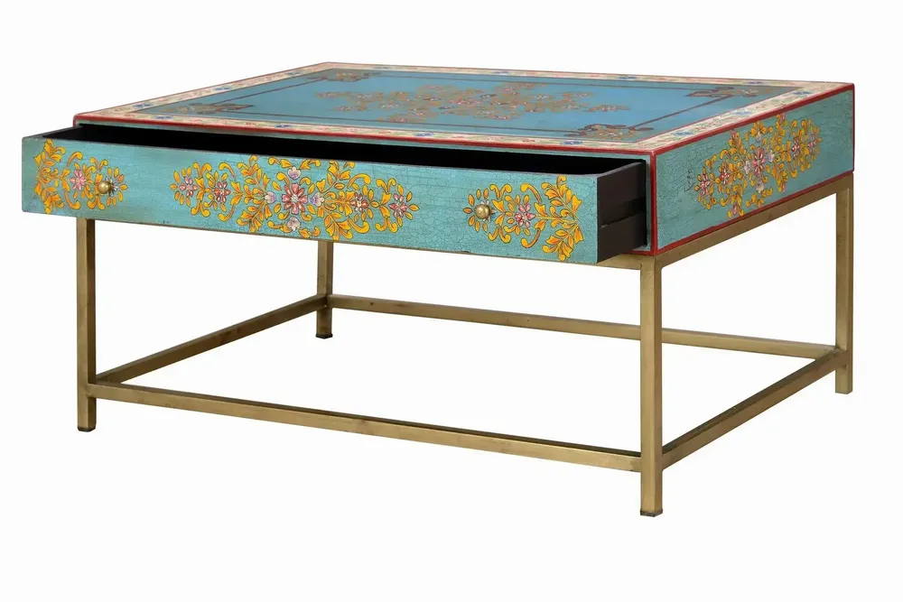 Tables basses - Table basse en manguier et pieds en métal doré et multicolore - GINER Y COLOMER