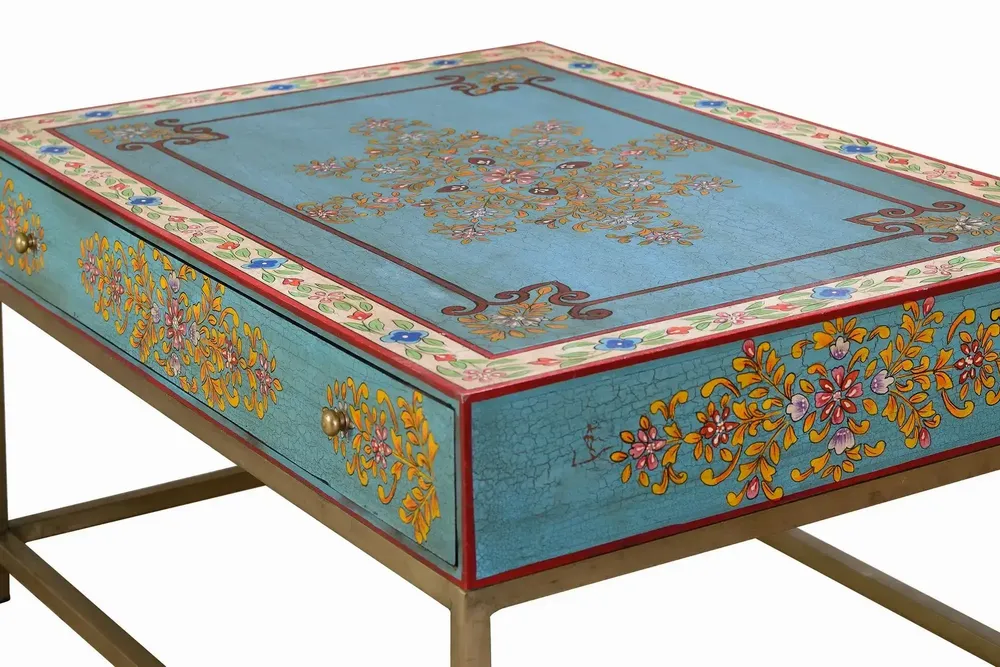 Tables basses - Table basse en manguier et pieds en métal doré et multicolore - GINER Y COLOMER
