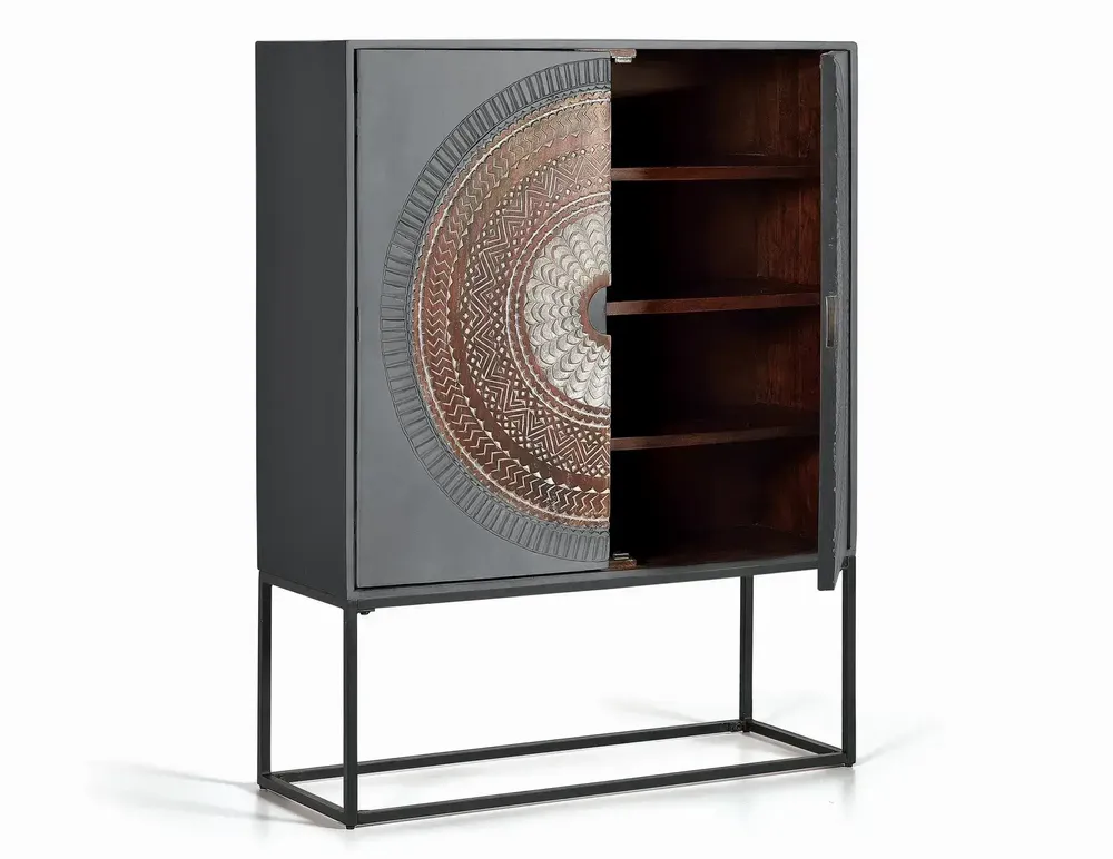 Buffets - Vitrine en manguier pieds métal gris et marron - GINER Y COLOMER