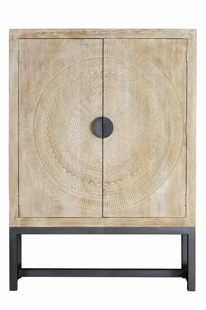 Wardrobe - Mango wood cabinet and aged white metal legs - GINER Y COLOMER