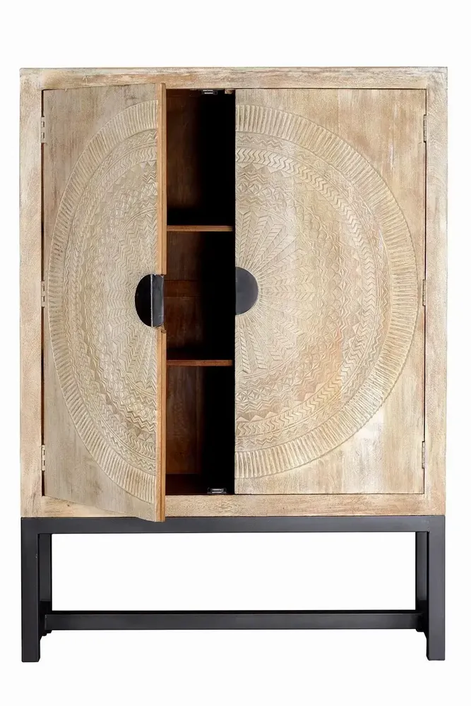 Wardrobe - Mango wood cabinet and aged white metal legs - GINER Y COLOMER