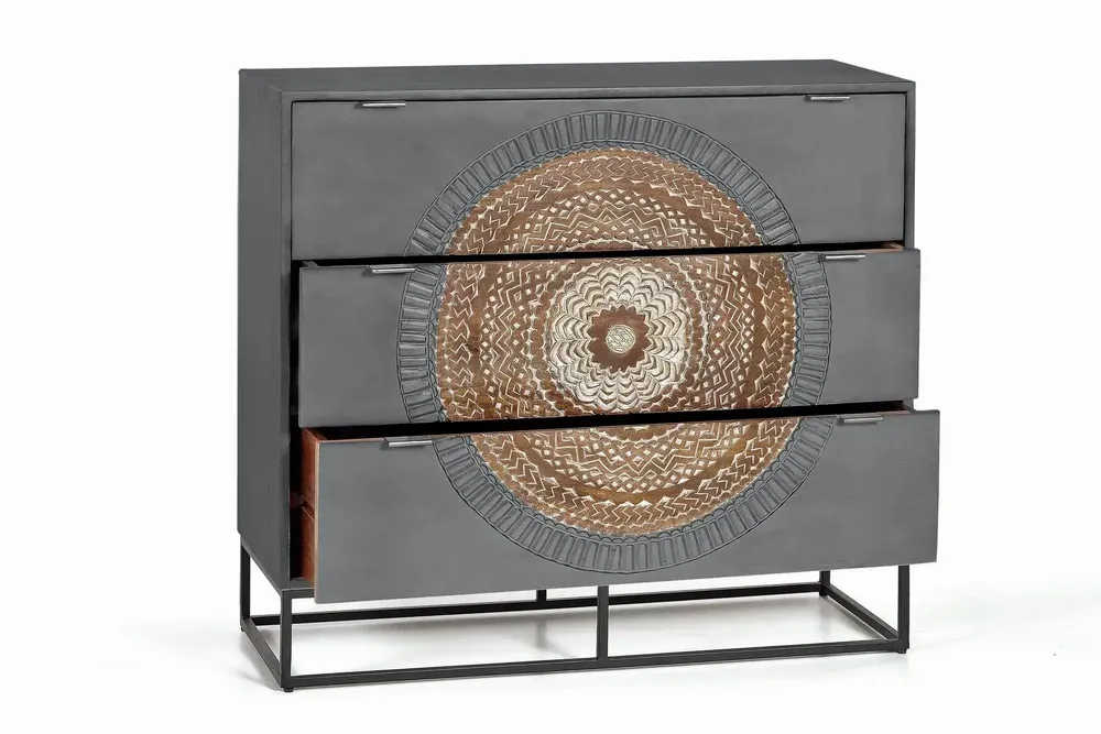 Chests of drawers - Mango wood chest of drawers and gray and brown metal legs - GINER Y COLOMER