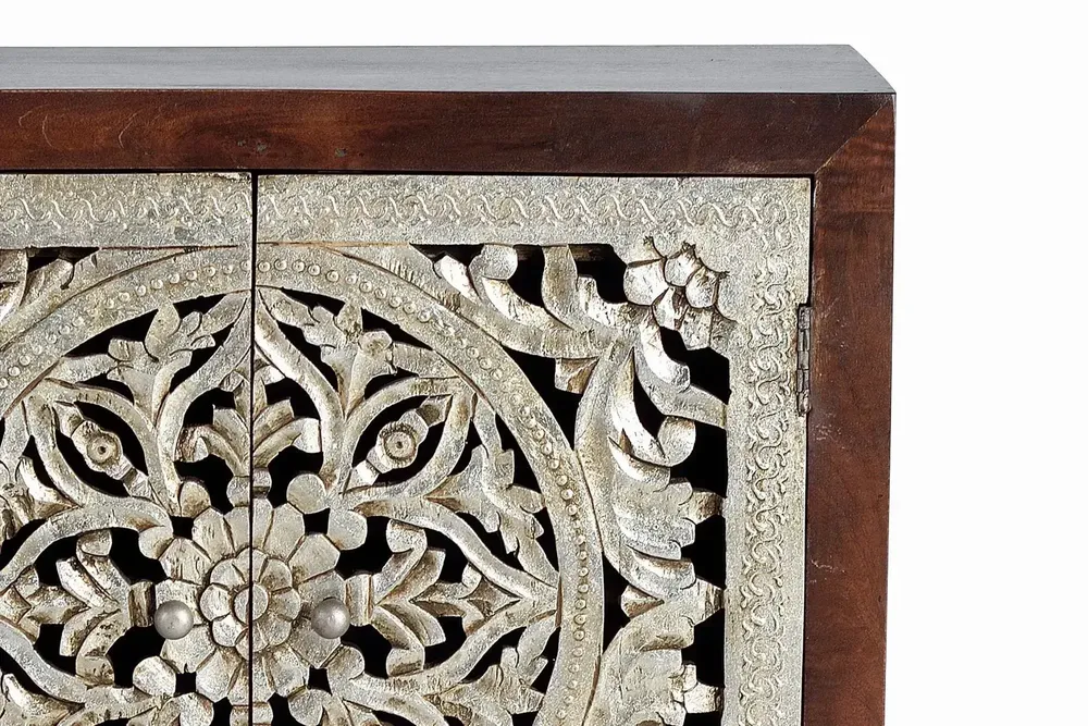 Buffets - Buffet 2 portes en bois de manguier sculptée et feuille d'argent - GINER Y COLOMER