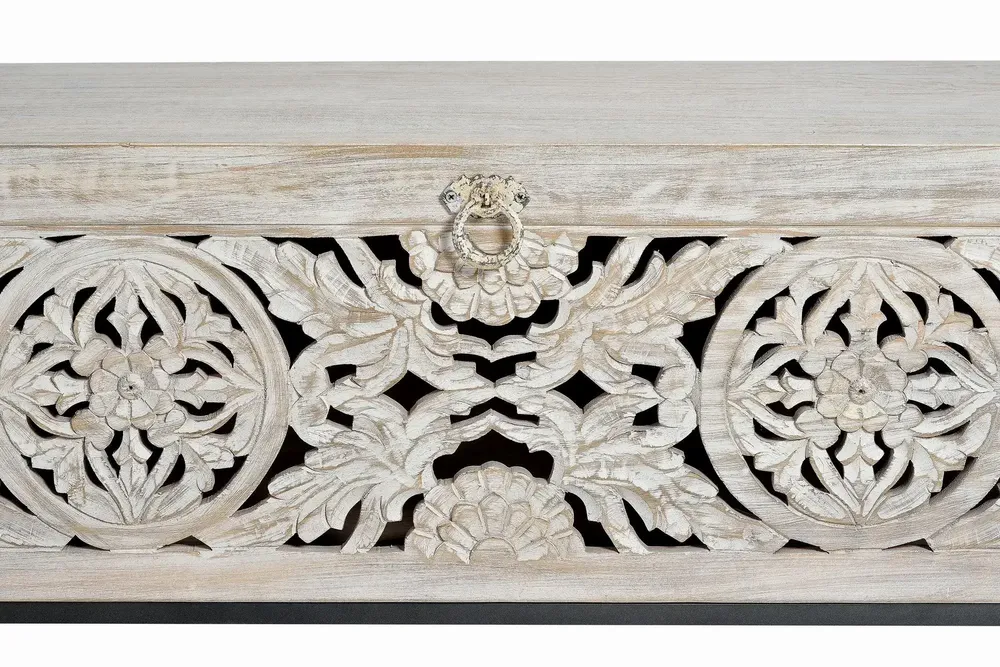 Boîtes de rangement - Coffre en manguier et pieds en métal blanc vieilli - GINER Y COLOMER