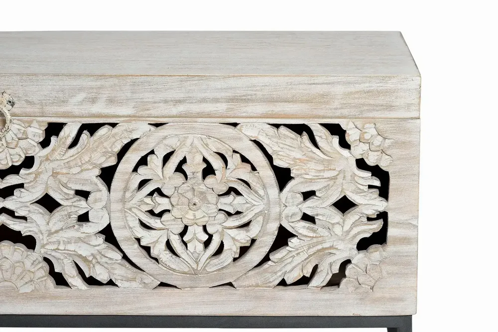 Boîtes de rangement - Coffre en manguier et pieds en métal blanc vieilli - GINER Y COLOMER
