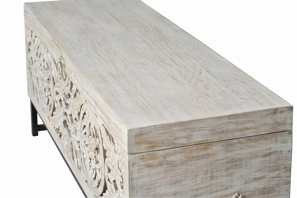 Boîtes de rangement - Coffre en manguier et pieds en métal blanc vieilli - GINER Y COLOMER