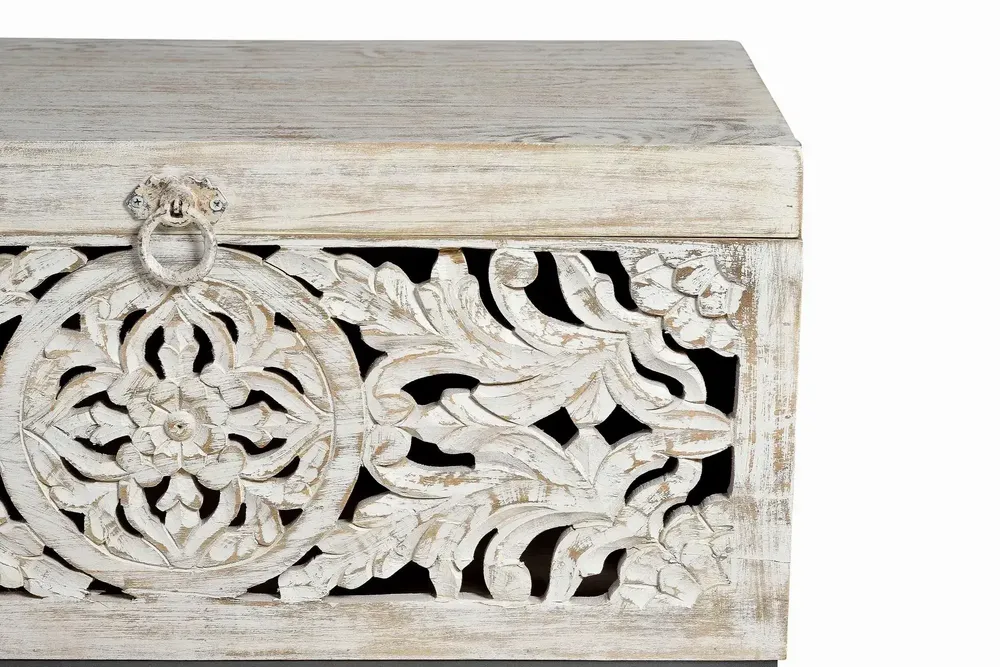 Boîtes de rangement - Coffre en manguier et pieds en métal blanc vieilli - GINER Y COLOMER