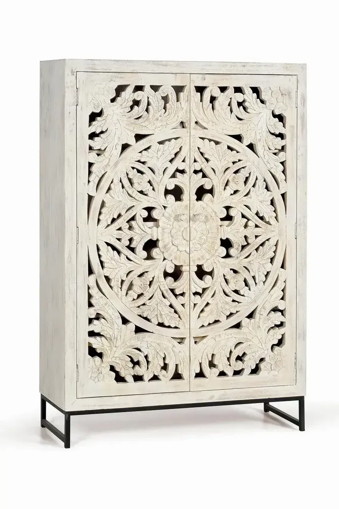 Buffets - Vitrine en manguier et pieds en métal blanc vieilli - GINER Y COLOMER