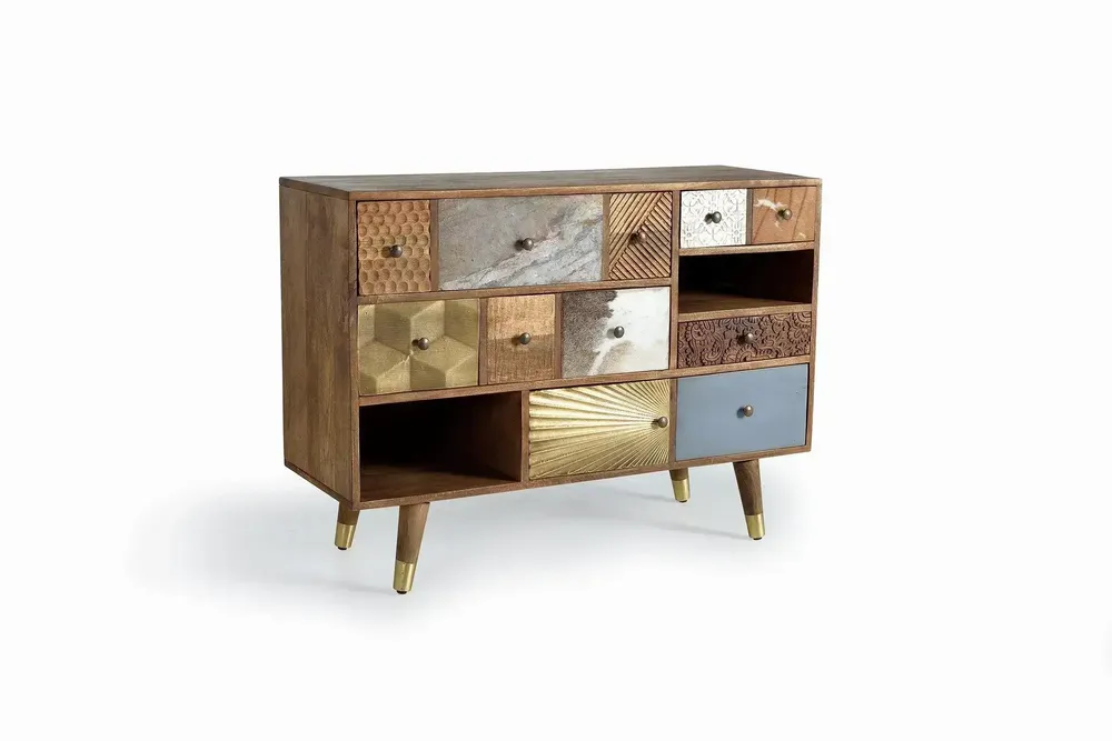 Commodes - Commode en bois de manguier avec tiroirs de différentes textures - GINER Y COLOMER
