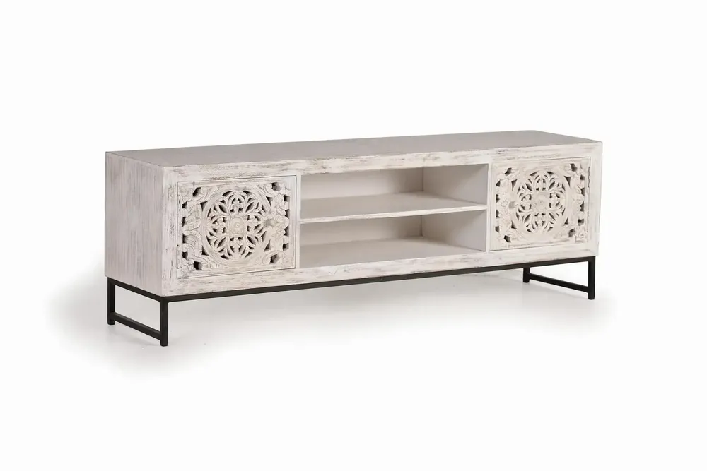 Meubles TV - Meuble tv en bois de manguier sculptée et métal - GINER Y COLOMER