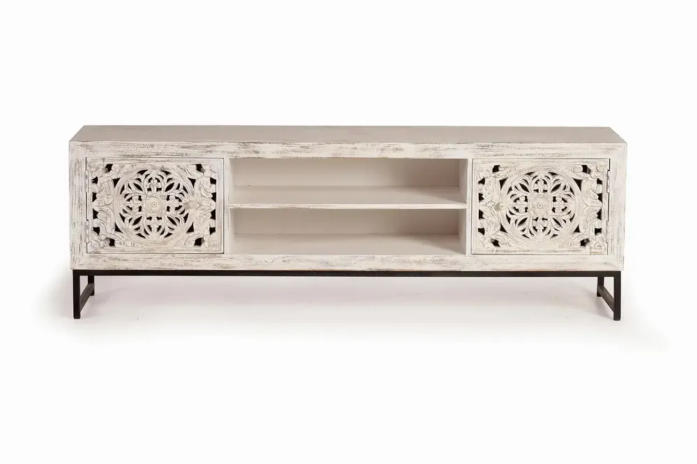 Meubles TV - Meuble tv en bois de manguier sculptée et métal - GINER Y COLOMER