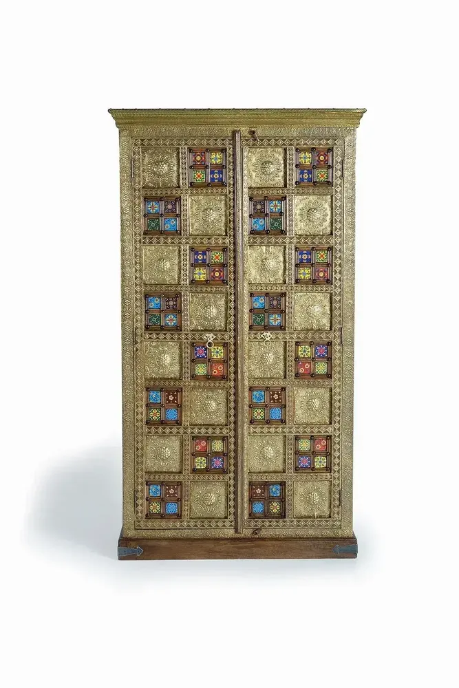 Wardrobe - Wardrobe in mango wood, brass and maiolica - GINER Y COLOMER