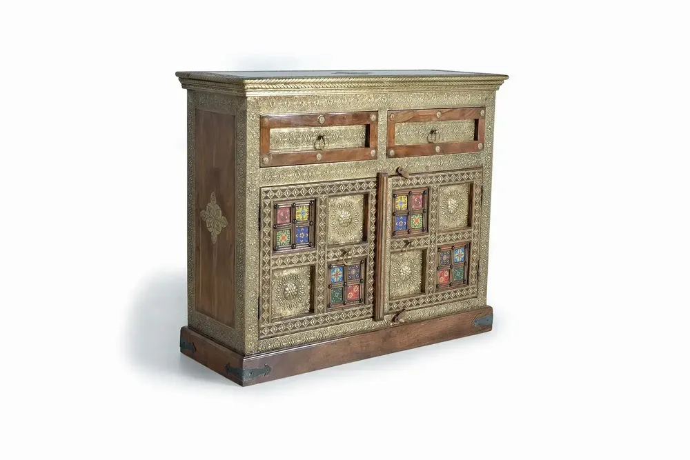 Commodes - Commode en bois d'acacia, céramique et bronze - GINER Y COLOMER