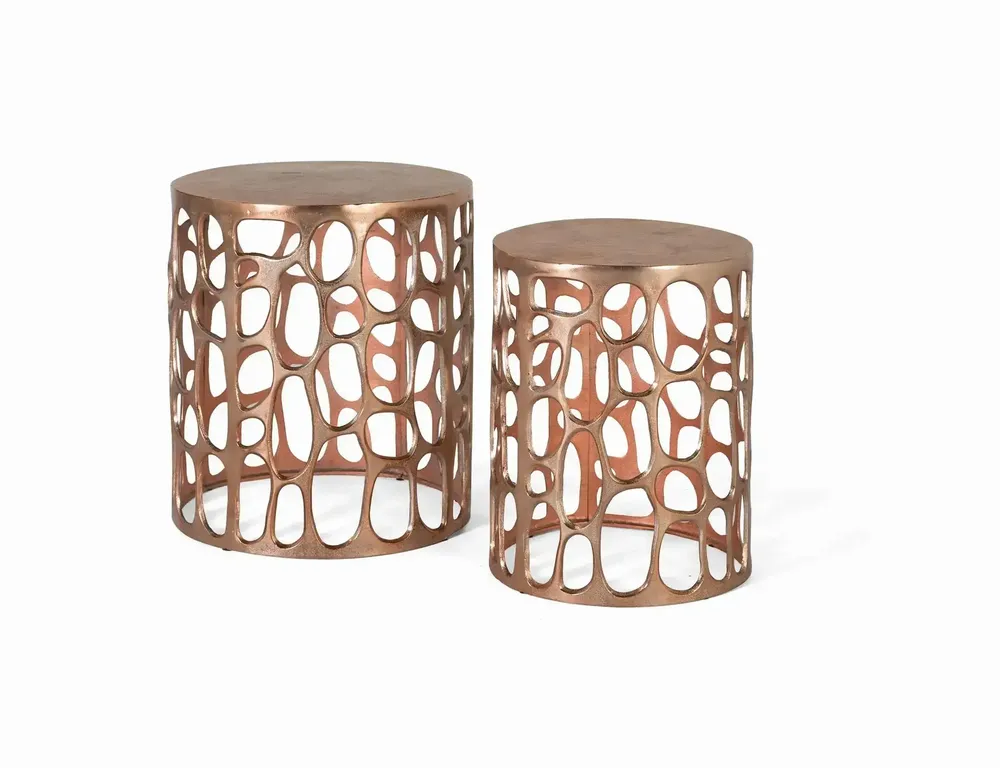 Tables basses - Lot de 2 tables en métal et finition en cuivre vieilli - GINER Y COLOMER