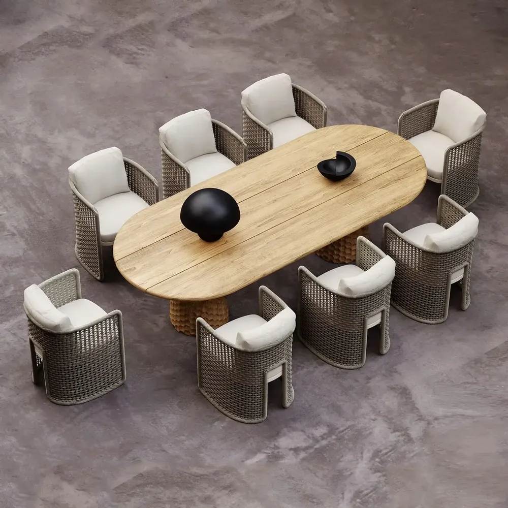 Tables de jardin - Table de salle à manger en teck sculpté Miura-bisque - SNOC