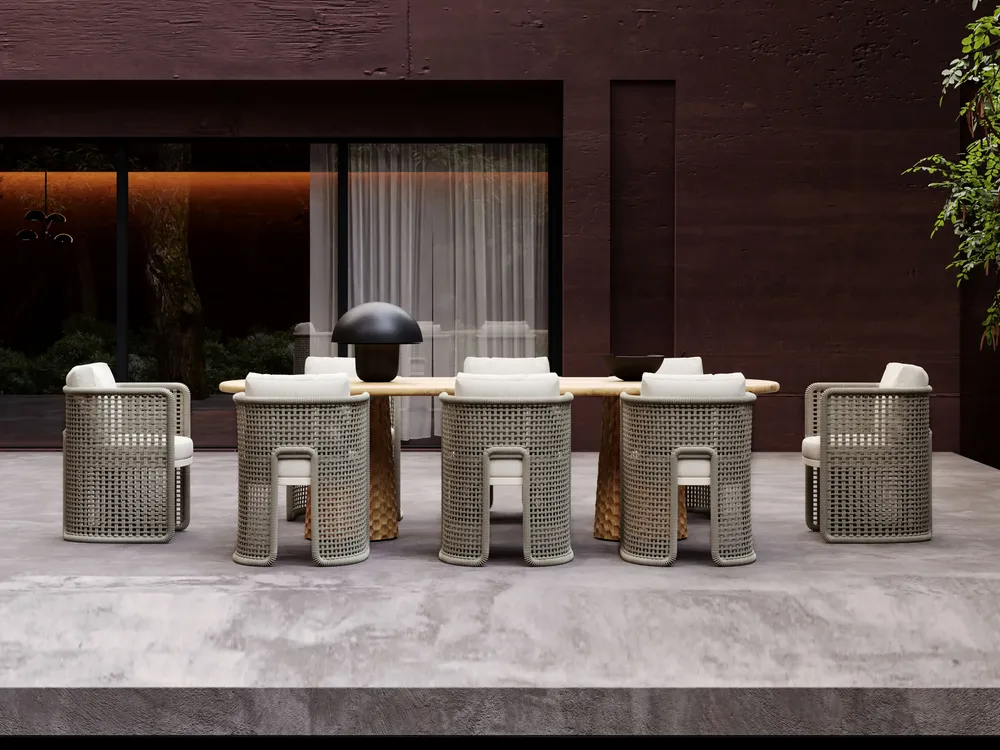 Tables de jardin - Table de salle à manger en teck sculpté Miura-bisque - SNOC