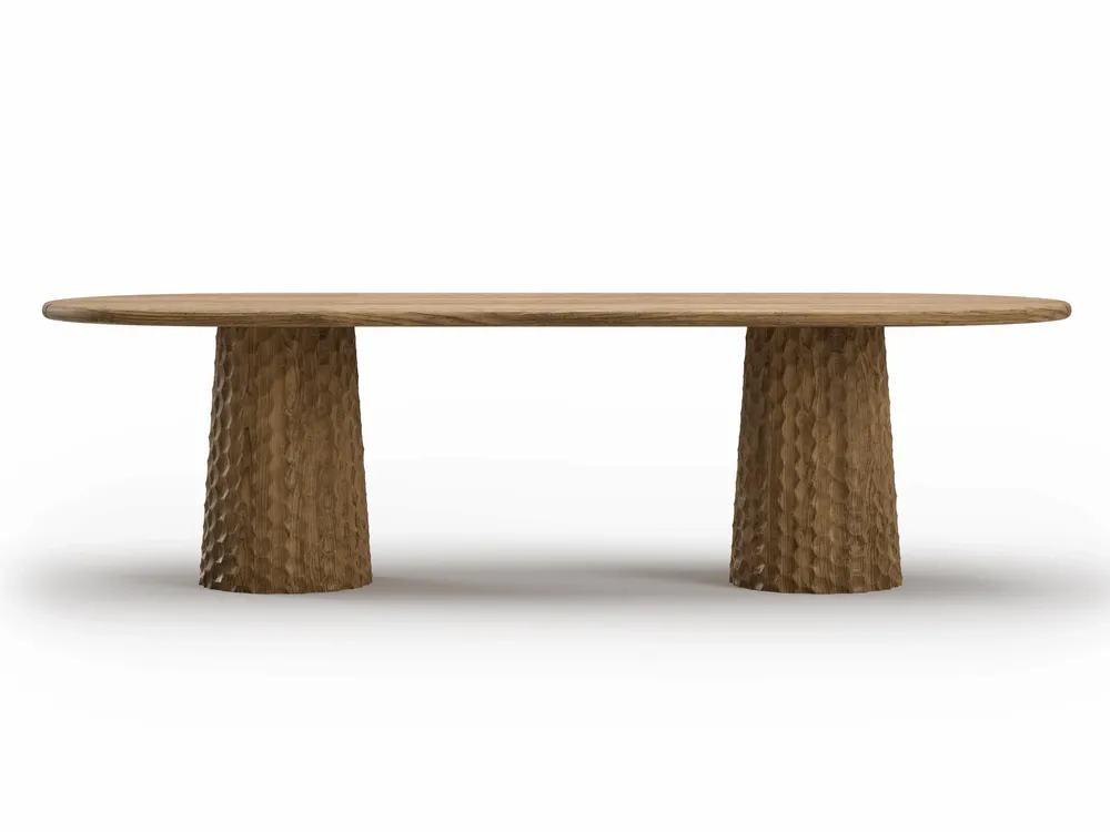 Tables de jardin - Table de salle à manger en teck sculpté Miura-bisque - SNOC